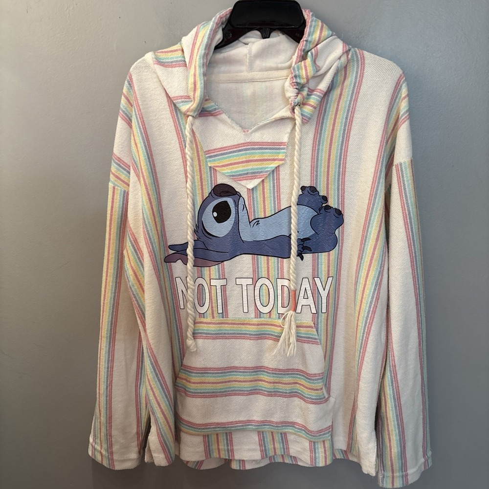 Bloom + Pop Stitch "Not Today" Graphic Baja Hoodie Sweatshirt Rainbow Color SZ L